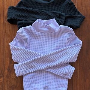 Aerie Cropped Waffle Mock Neck Long Sleeve